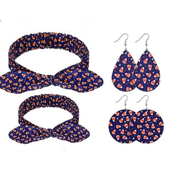 🌻5/$20🌻 Mommy and Me Matching Candy Corn Halloween Headband and Earrings Set. - Picture 1 of 8